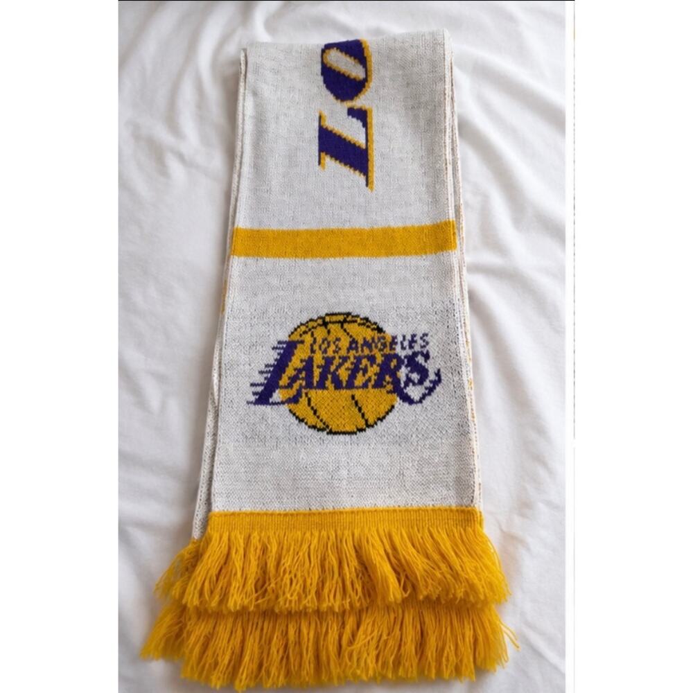 Vintage Los Angeles Lakers Knit Scarf White Gold Purple Fringe NBA Fan Scarf